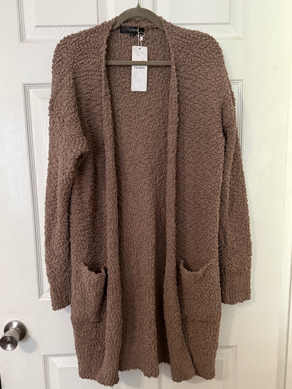 Cozy Open-Front Cardigan in Taupe Brown